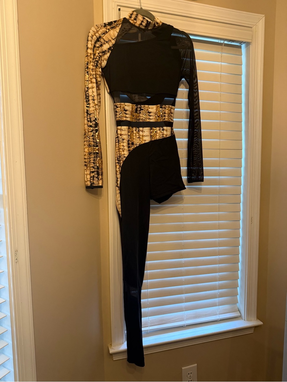 Black and Beige Printed Cutout Jumpsuit Costume
